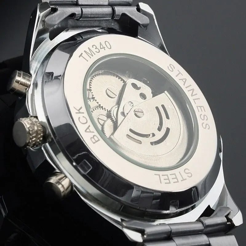 Men's Full Hollow Automatic Mechanical Watch with Steel Band