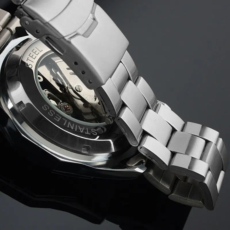 Men's Full Hollow Automatic Mechanical Watch with Steel Band