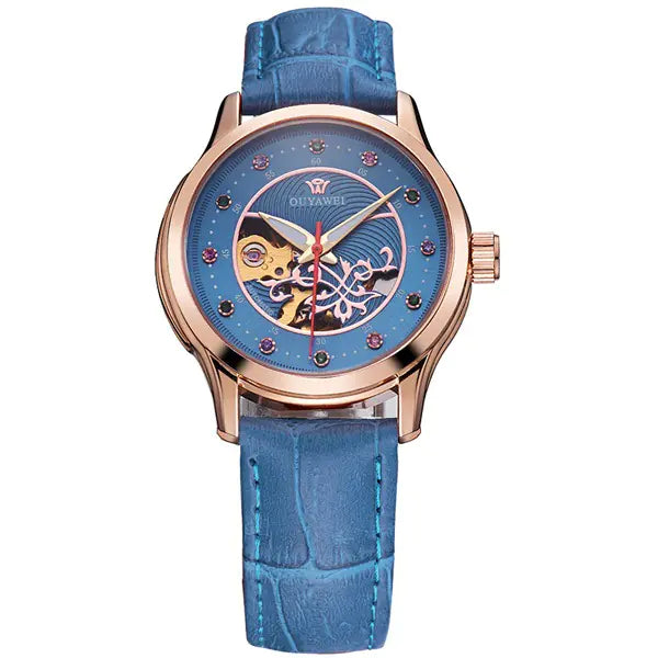 Automatic Hollow Women's Mechanical Watch with Steel Band