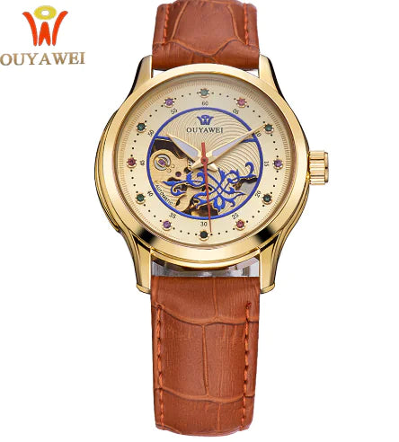 Automatic Hollow Women's Mechanical Watch with Steel Band
