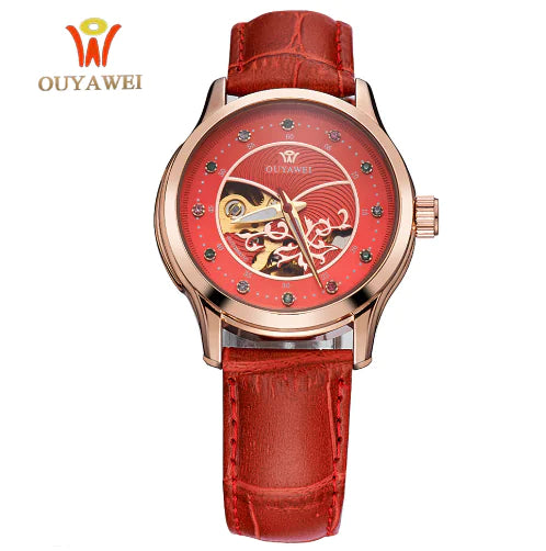 Automatic Hollow Women's Mechanical Watch with Steel Band