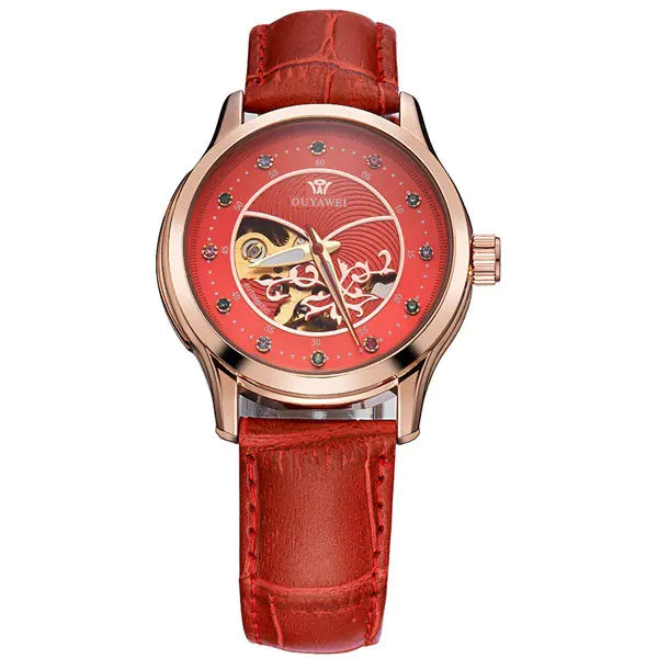 Automatic Hollow Women's Mechanical Watch with Steel Band