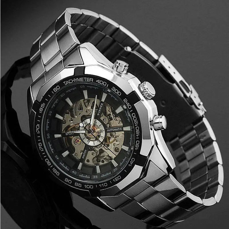 Men's Full Hollow Automatic Mechanical Watch with Steel Band